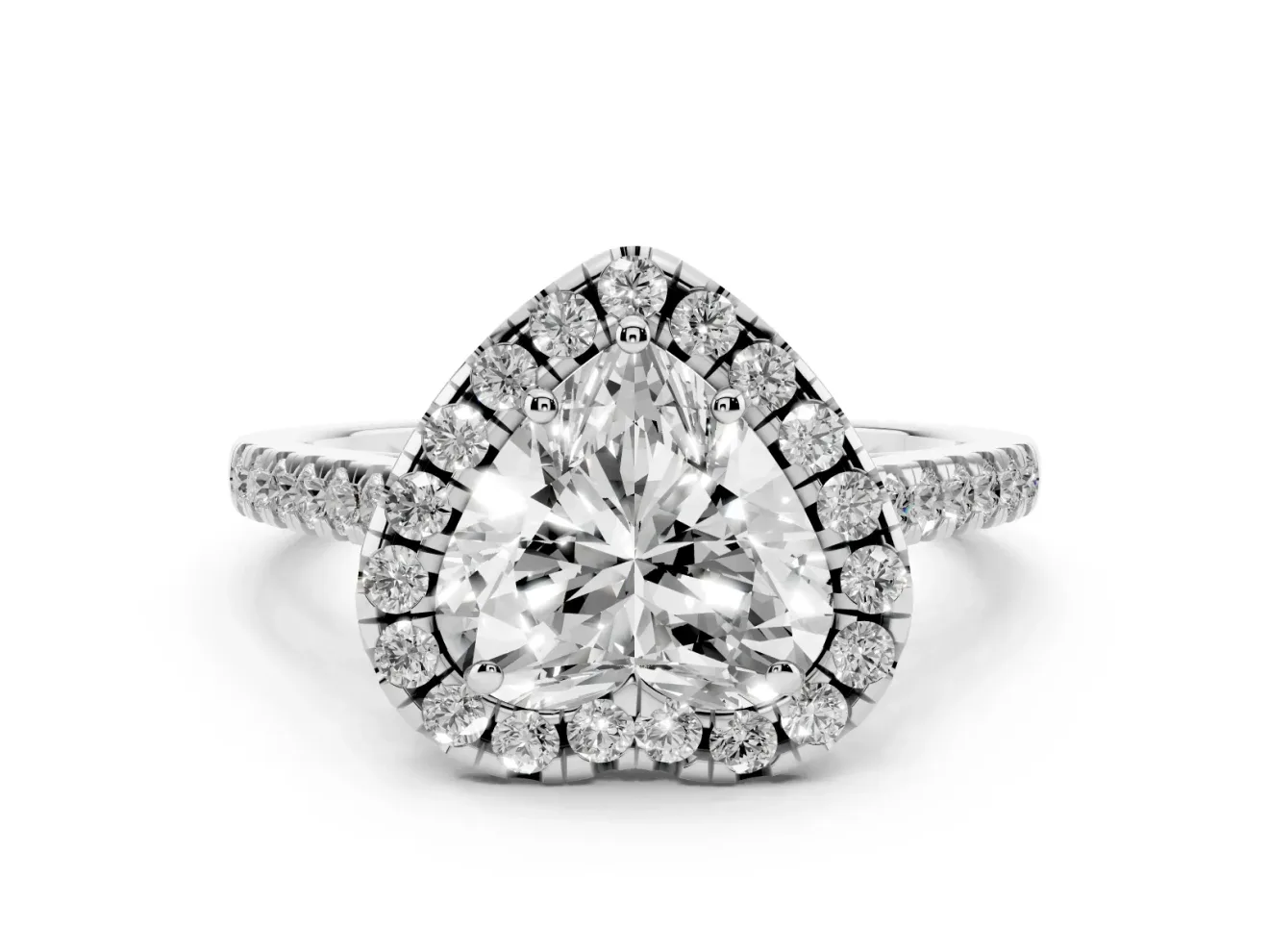 Heart-Shaped Raised Halo Engagement Ring Setting | Pave Band | Sterling Silver
