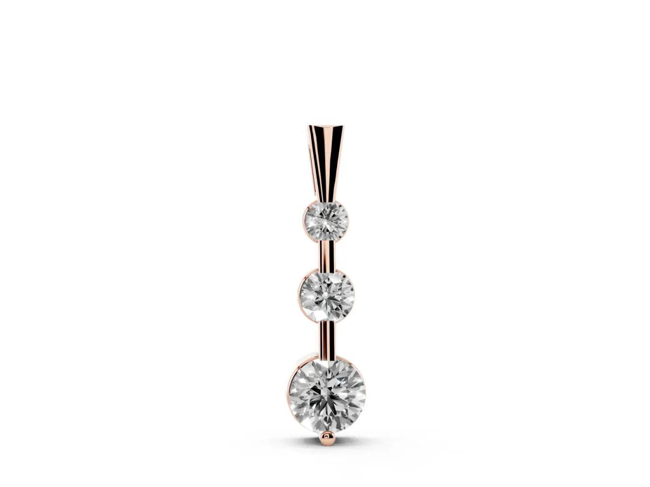Round Lab-Grown Diamond Graduated Three-Stone Bar Pendant Necklace | Tapered Bail | Rose Gold