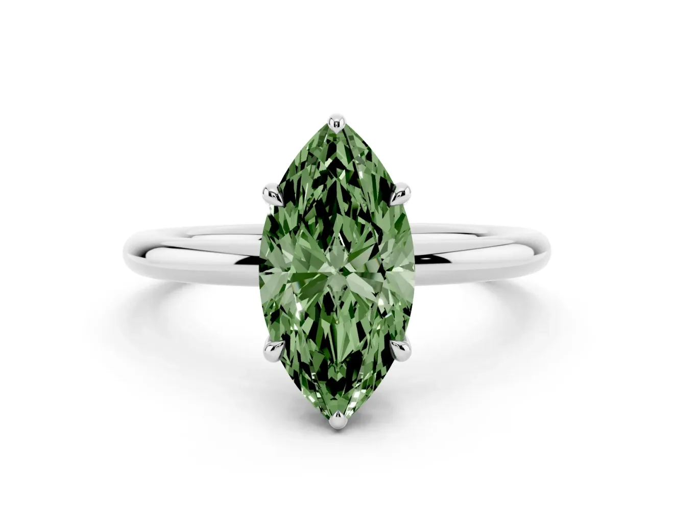 Marquise Hidden Halo Ring Setting for a Fancy Green Lab-Grown Diamond | White Gold