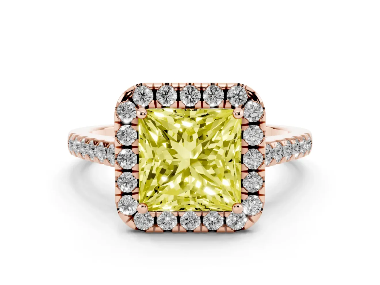 Princess Cut Raised Halo Engagement Ring Setting for a Fancy Yellow Lab-Grown Diamond | Rose Gold