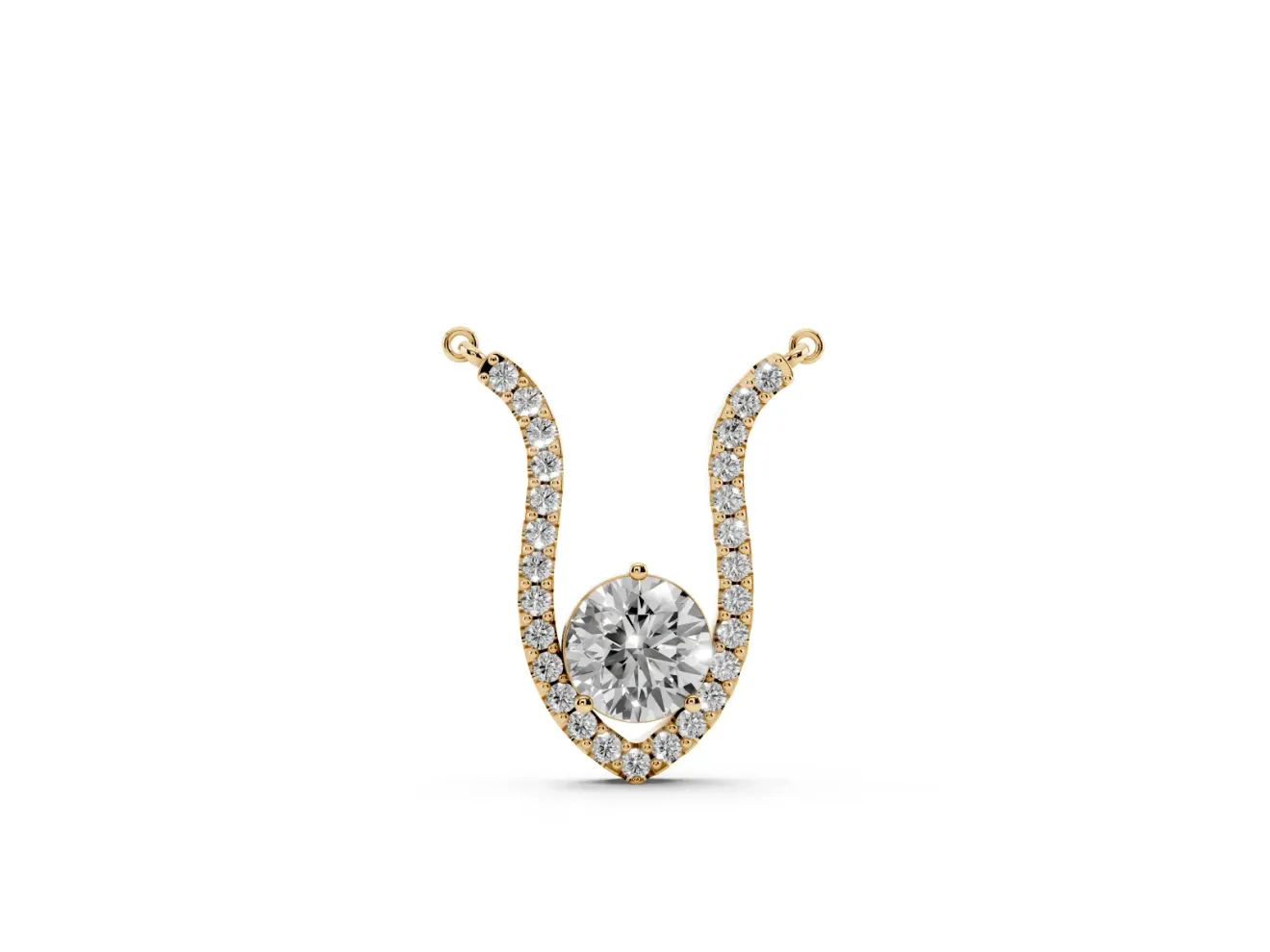 Round Lab-Grown Diamond Open Pavé Frame Pendant Necklace | Pointed U Frame | Yellow Gold