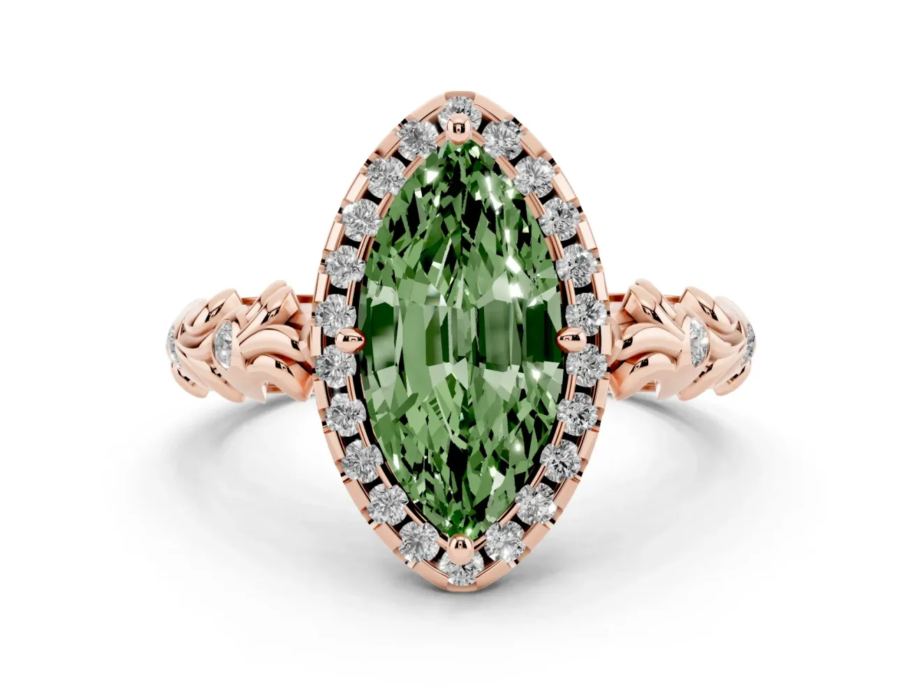Marquise Leaf Halo Engagement Ring Setting for a Fancy Green Lab-Grown Diamond | Rose Gold