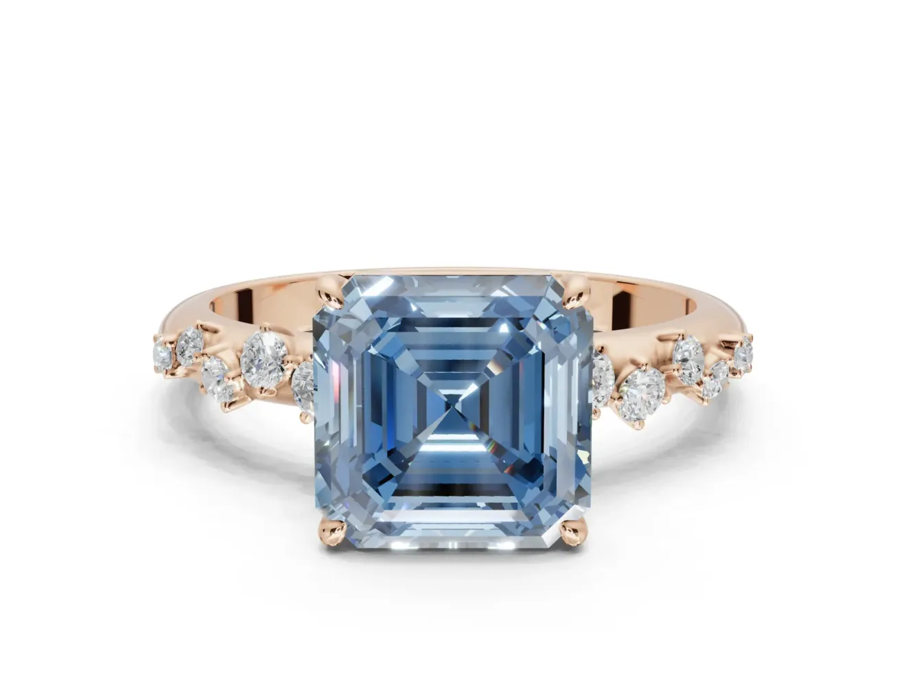 Asscher Cut Graduated Solitaire Engagement Ring Setting for a Fancy Blue Lab-Grown Diamond | Rose Gold