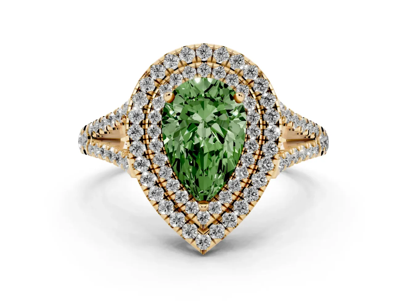 Pear-Shaped Halo Engagement Ring Setting for a Fancy Green Lab-Grown Diamond | Yellow Gold - Design NV-24799