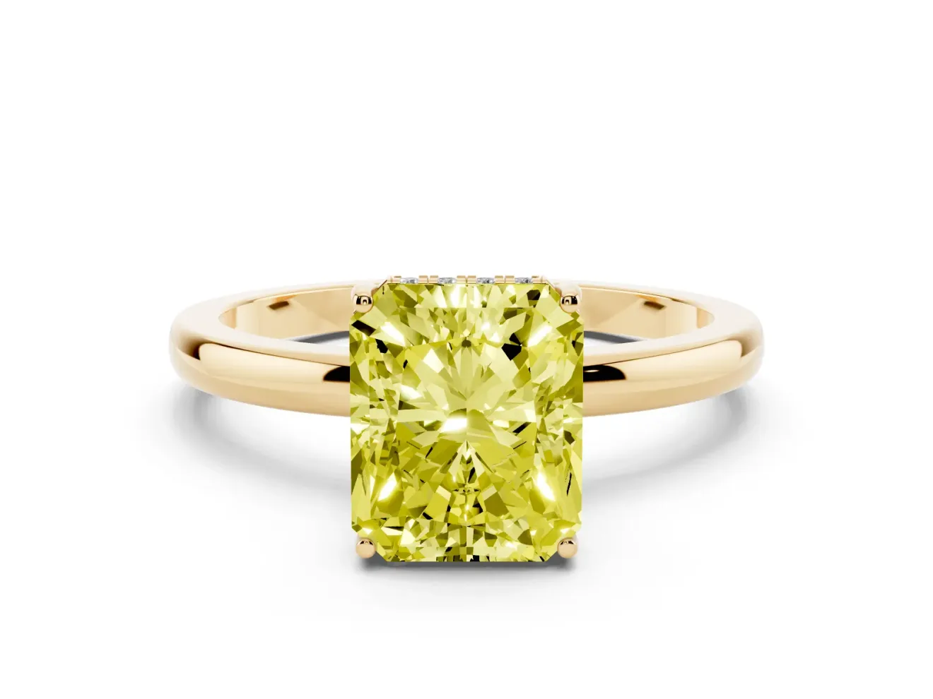Radiant Cut Engagement Ring Setting for a Fancy Yellow Lab-Grown Diamond | Hidden Halo | Yellow Gold