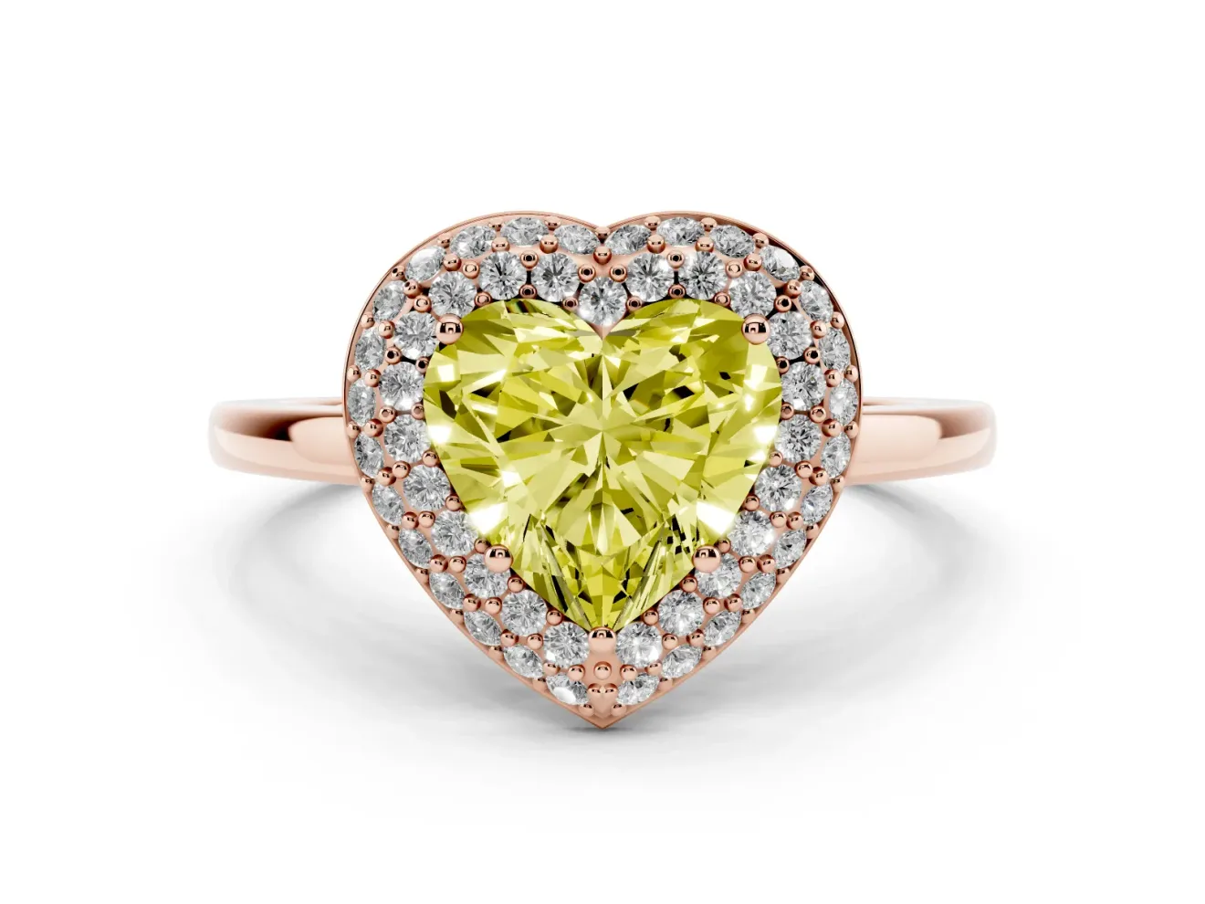 Heart-Shaped Pave Halo Engagement Ring Setting for a Fancy Yellow Lab-Grown Diamond | Slim Plain Band | Rose Gold