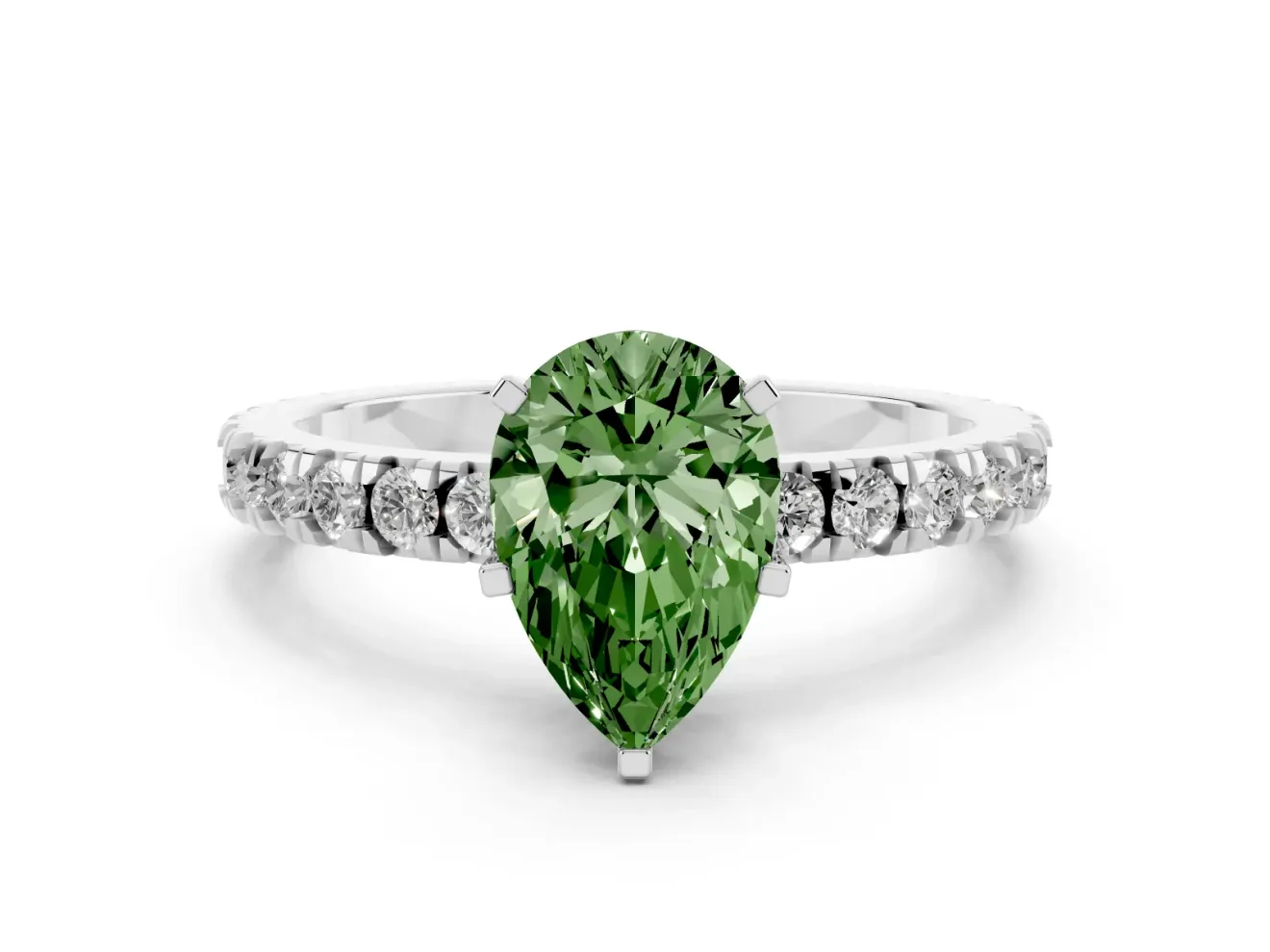Pear-Shaped Pavé Solitaire Engagement Ring Setting for a Fancy Green Lab-Grown Diamond | Platinum