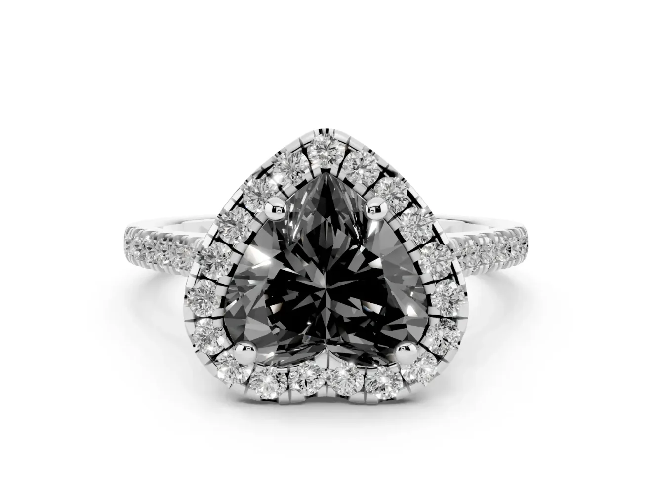 Heart-Shaped Halo Engagement Ring Setting for a Black Center | Tapered Band | Platinum