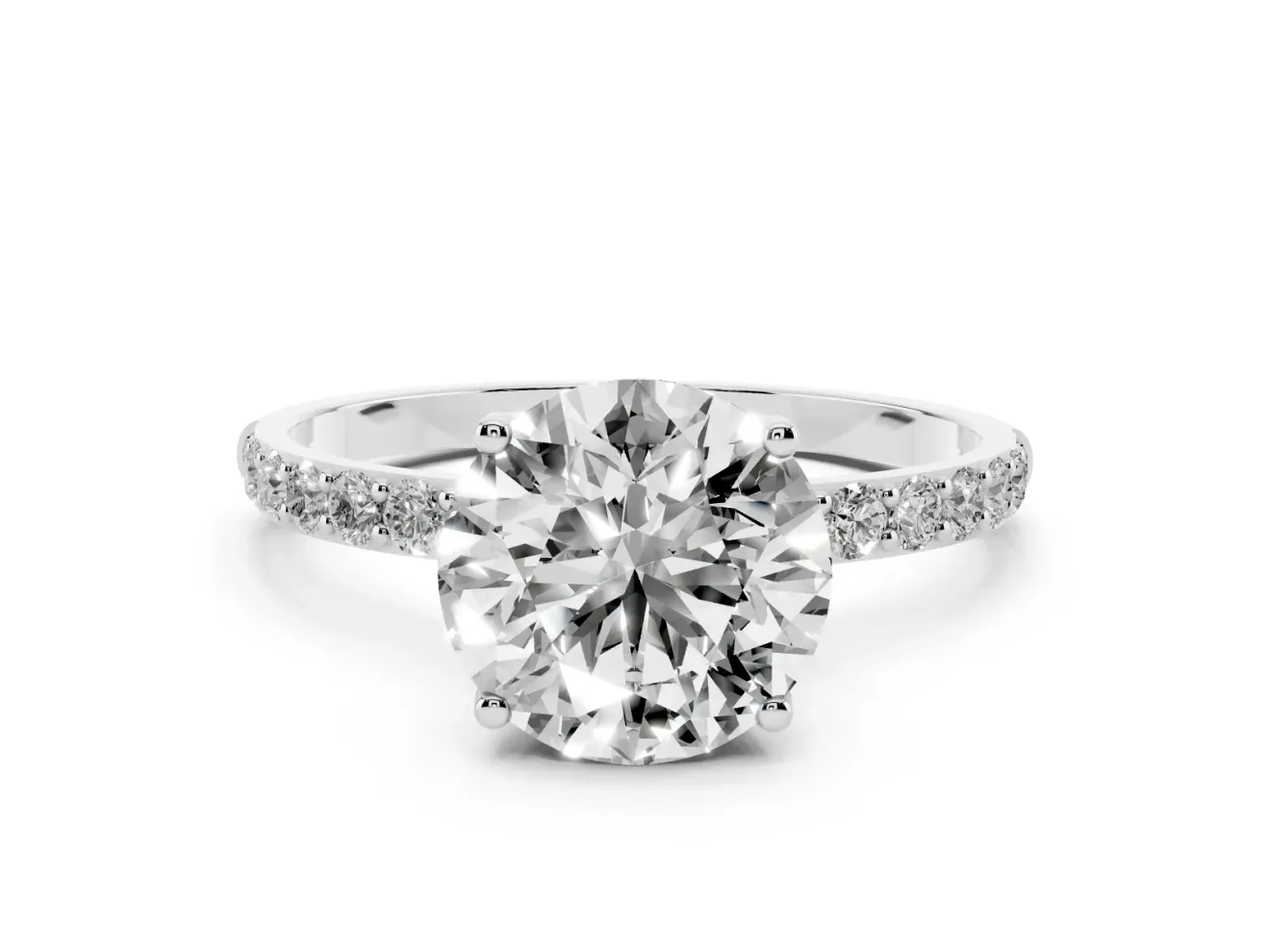 Round Pave Solitaire Engagement Ring Setting | Fine Line Pave Band | Platinum