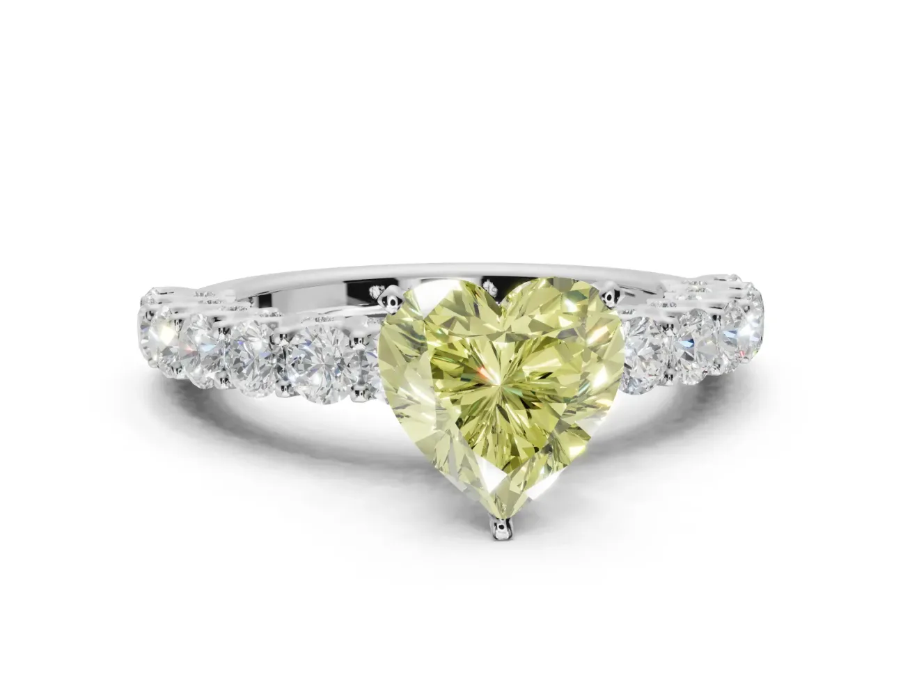Heart-Shaped Shared Prong Engagement Ring Setting for a Fancy Yellow Lab-Grown Diamond | Platinum