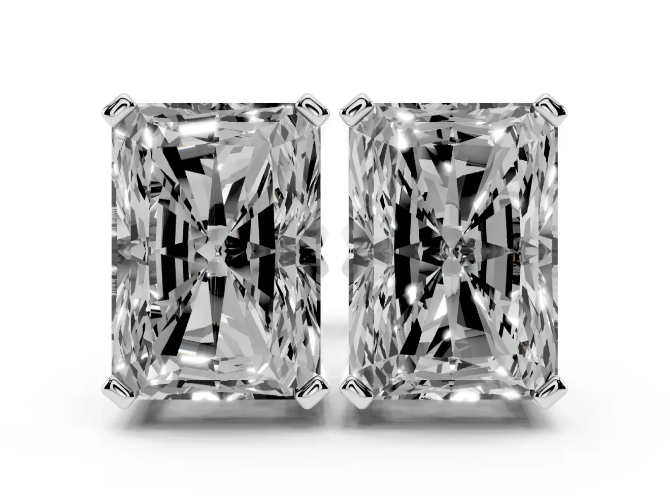 Radiant Cut Diamond Solitaire Stud Earrings Set in White gold with Basket Setting