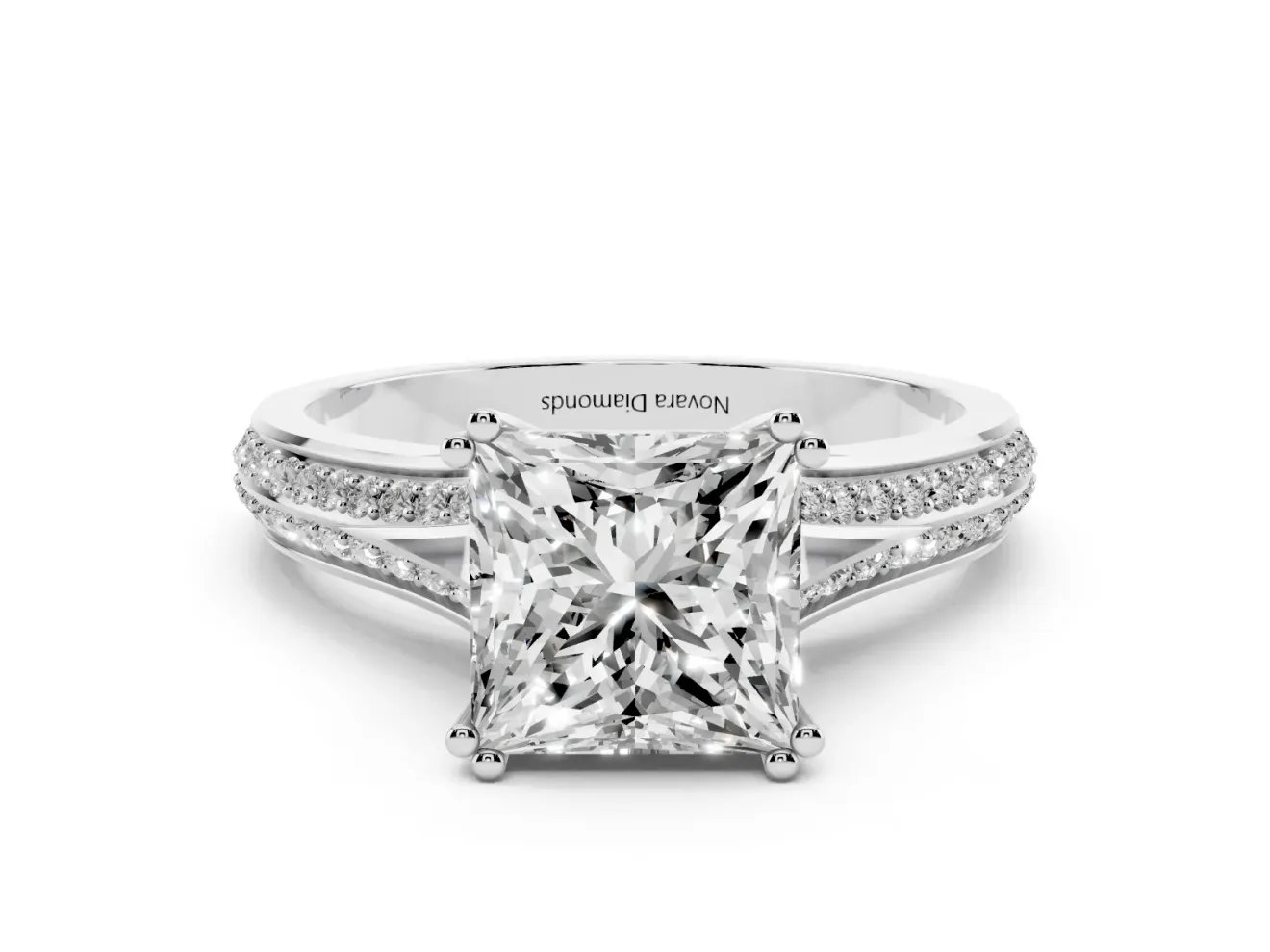 Princess Cut Pave Split Shank Engagement Ring Setting | Double Claw Prongs | Platinum