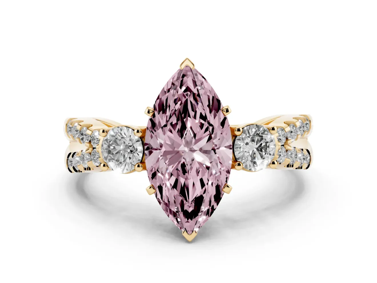 Marquise Three Stone Engagement Ring Setting for a Fancy Pink Lab-Grown Diamond | Yellow Gold