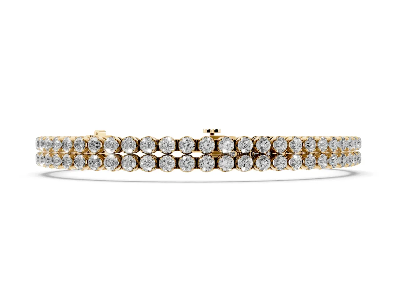 Round Lab-Grown Diamond Double Row Tennis Bracelet | Aligned Rows | Yellow Gold