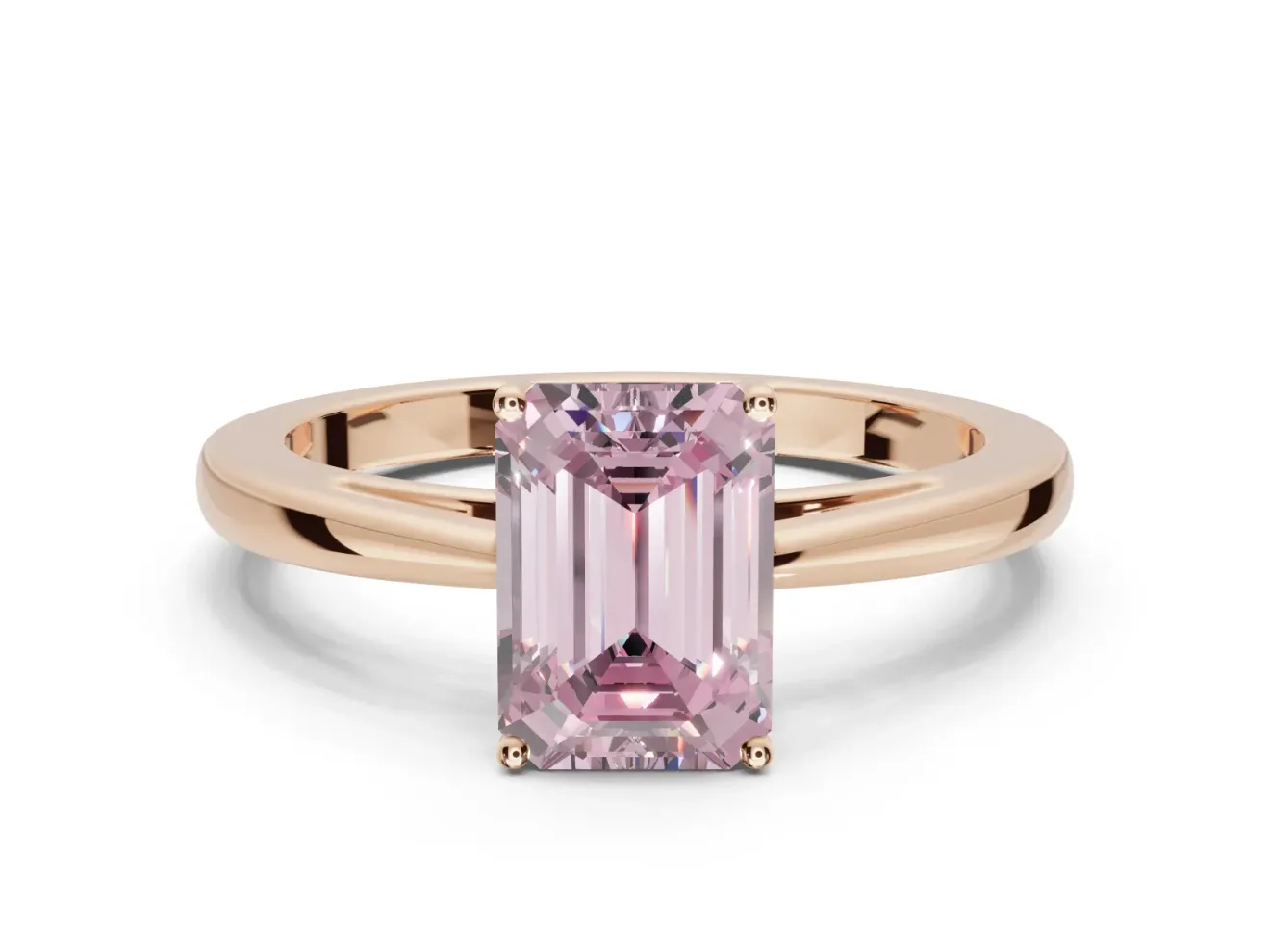 Emerald Cut Cathedral Solitaire Engagement Ring Setting for a Fancy Pink Lab-Grown Diamond | Open Shoulders | Rose Gold