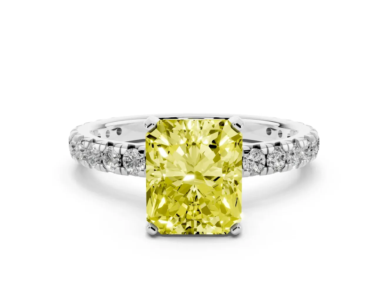Radiant Cut Pavé Engagement Ring Setting for a Fancy Yellow Lab-Grown Diamond | White Gold
