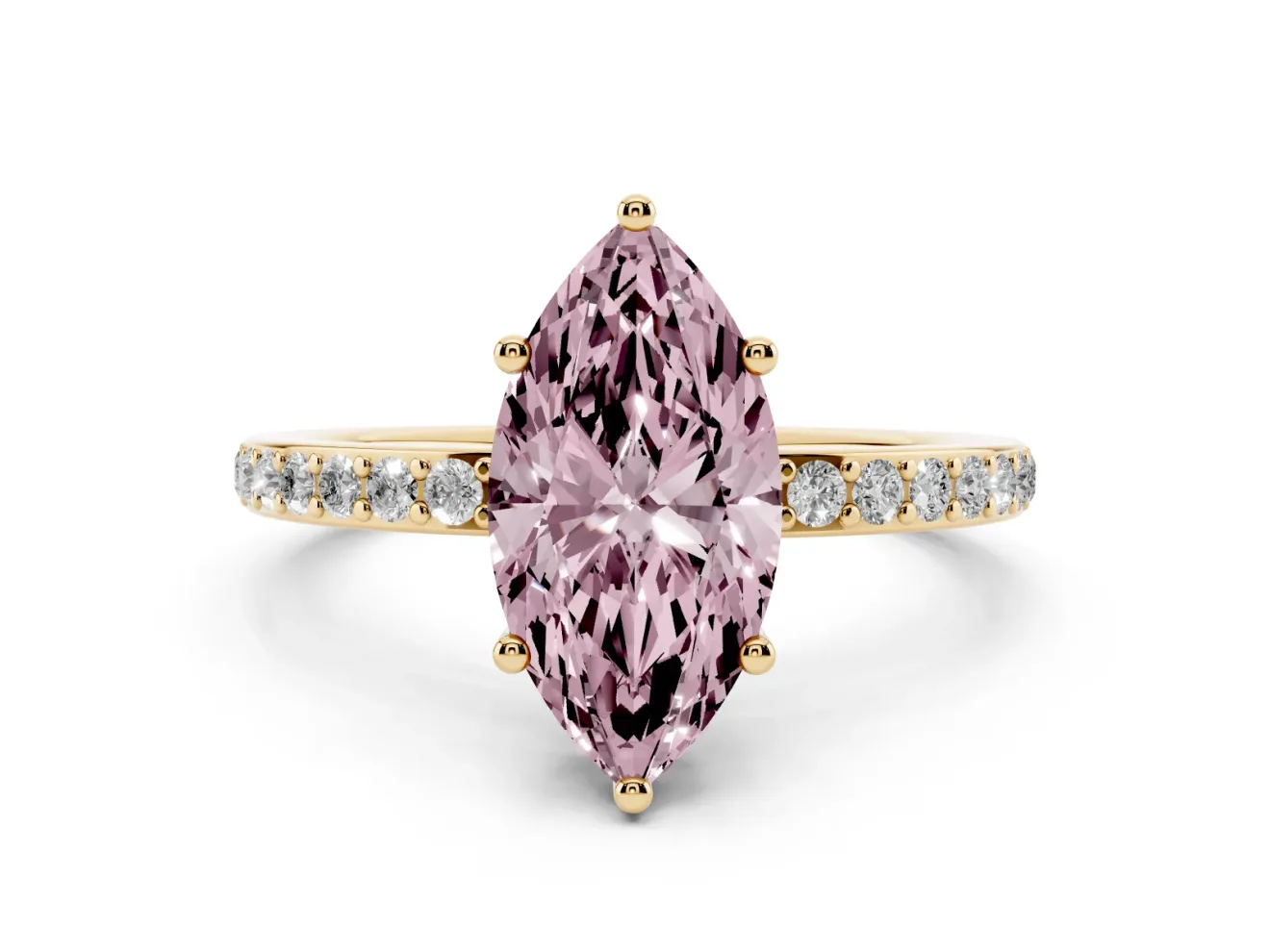 Marquise Hidden Halo Engagement Ring Setting for a Fancy Pink Lab-Grown Diamond | Yellow Gold