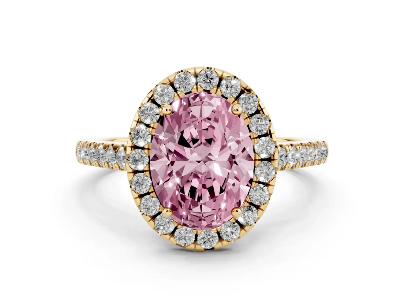 Oval Raised Halo Engagement Ring Setting for a Fancy Pink Lab-Grown Diamond | Yellow Gold
