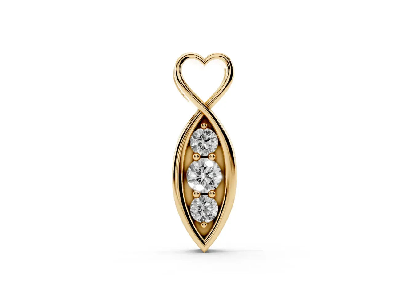 Round Lab-Grown Diamond Infinity Heart Pendant Necklace | Vertical Stone Row | Yellow Gold
