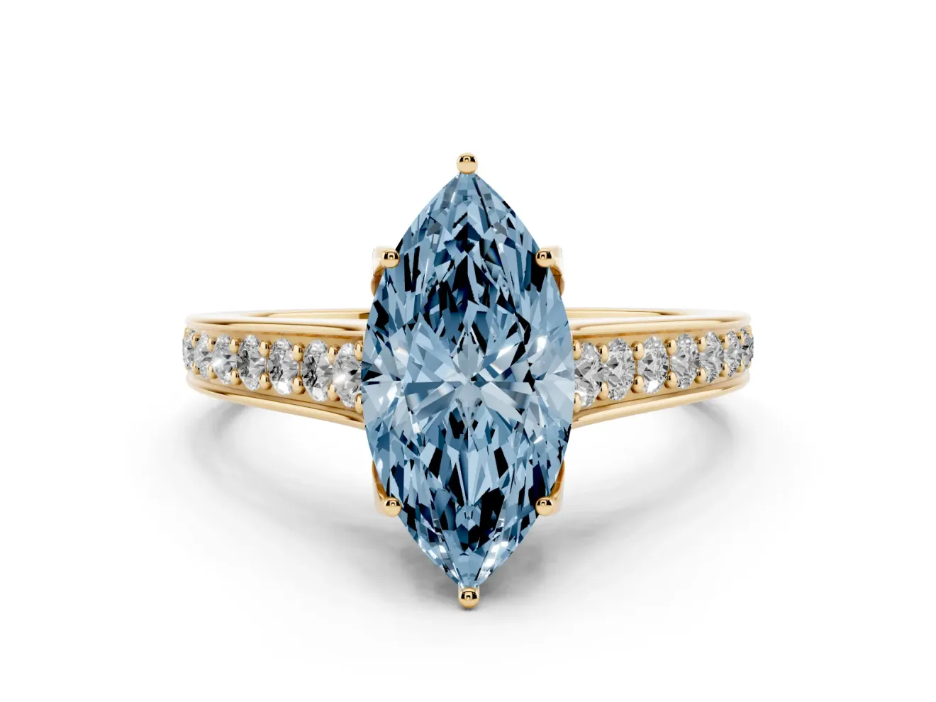 Marquise Graduated Pavé Engagement Ring Setting for a Fancy Blue Lab-Grown Diamond | Yellow Gold