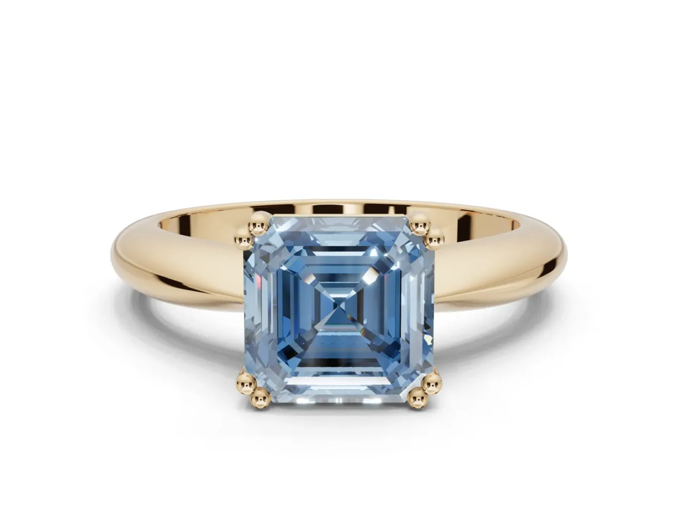 Princess Cut Tapered Solitaire Engagement Ring Setting for a Fancy Blue Lab-Grown Diamond | Yellow Gold