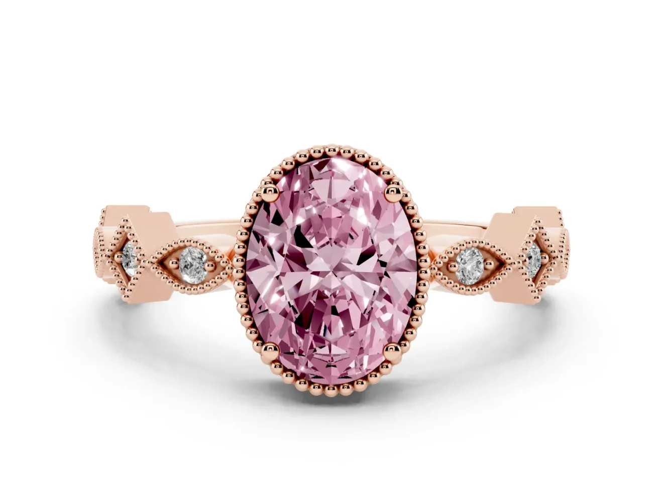 Oval Milgrain Bezel Engagement Ring Setting for a Fancy Pink Lab-Grown Diamond | Rose Gold