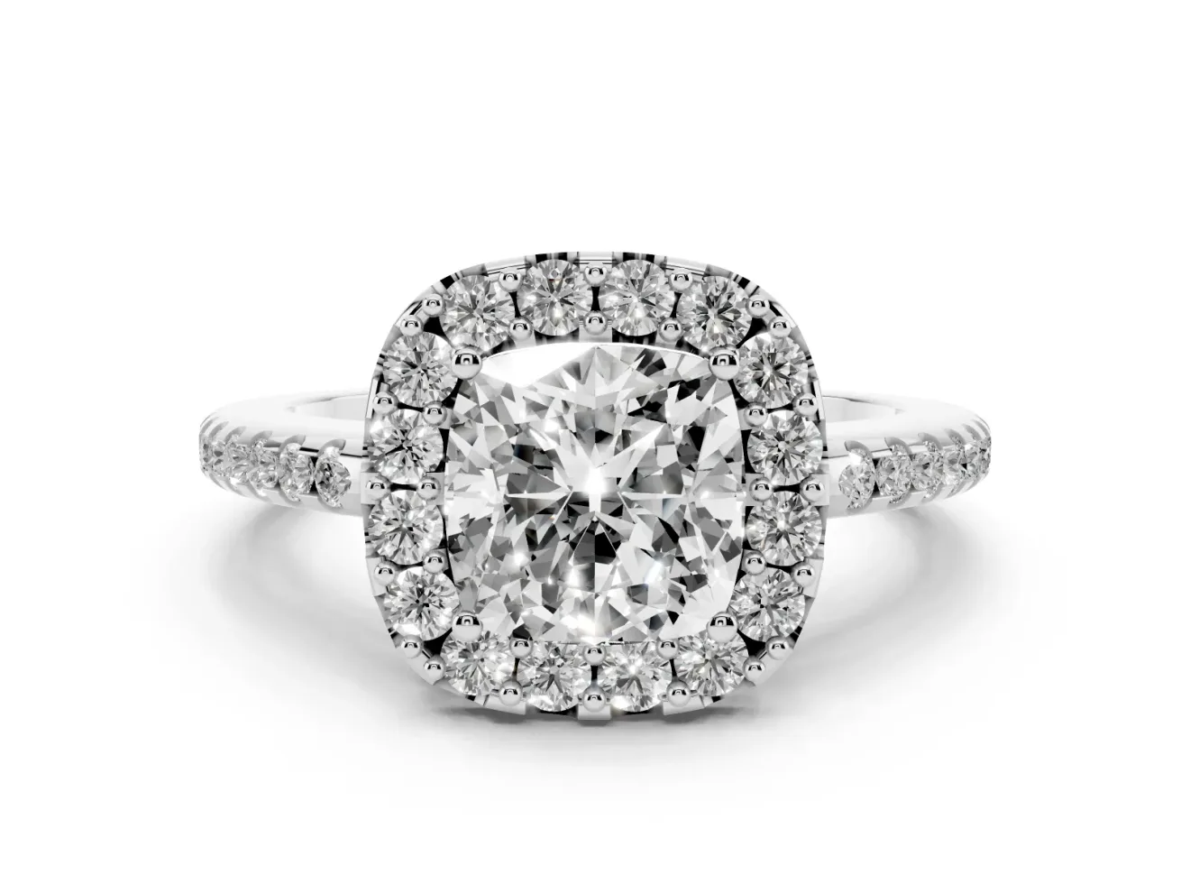 Cushion Cut Pave Halo Engagement Ring Setting | Pave Band | Sterling Silver
