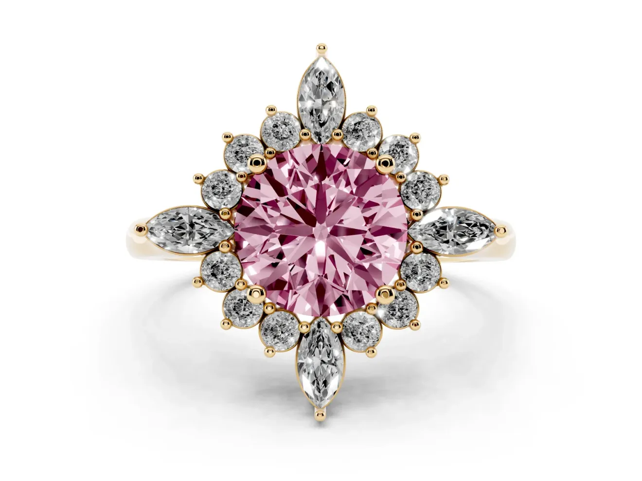 Round Engagement Ring Setting for a Fancy Pink Lab-Grown Diamond | Yellow Gold - Design NV-24790