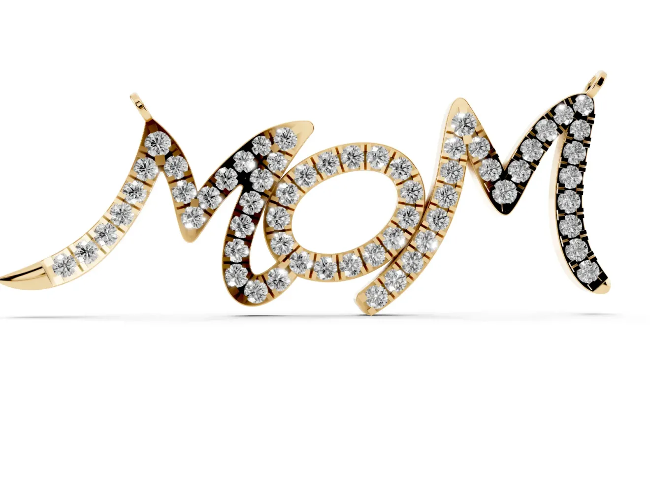 Round Lab-Grown Diamond Pavé Mom Script Pendant Necklace | Connected Letters | Yellow Gold