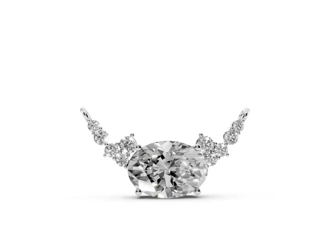Oval Lab-Grown Diamond East-West Pendant Necklace | Round Accent Arcs | White Gold