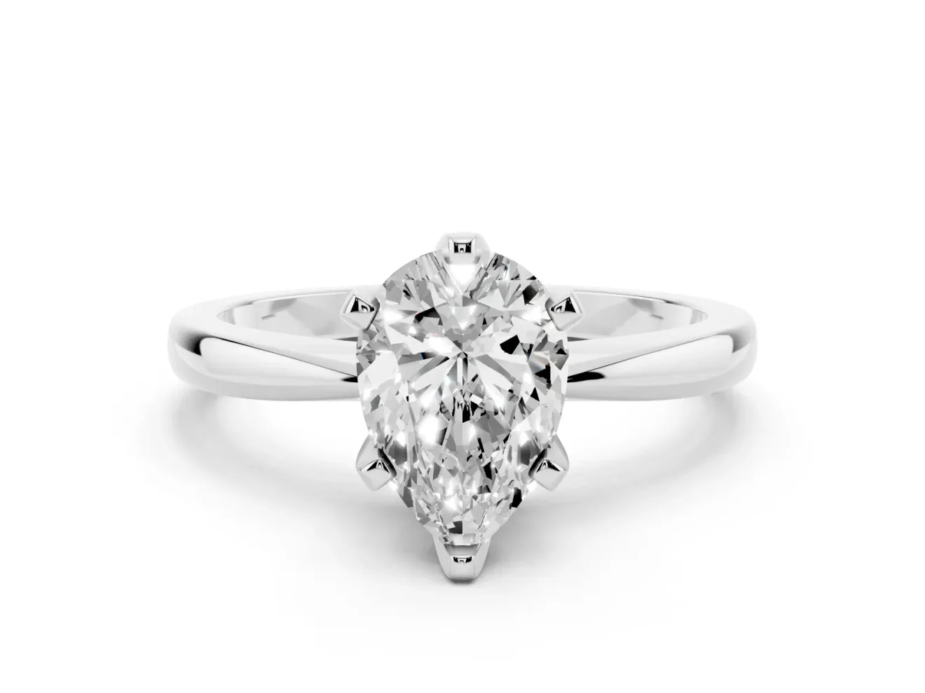 Pear Cut Diamond Solitaire Engagement Ring Set in White gold with Slim Tapered Solitaire Band