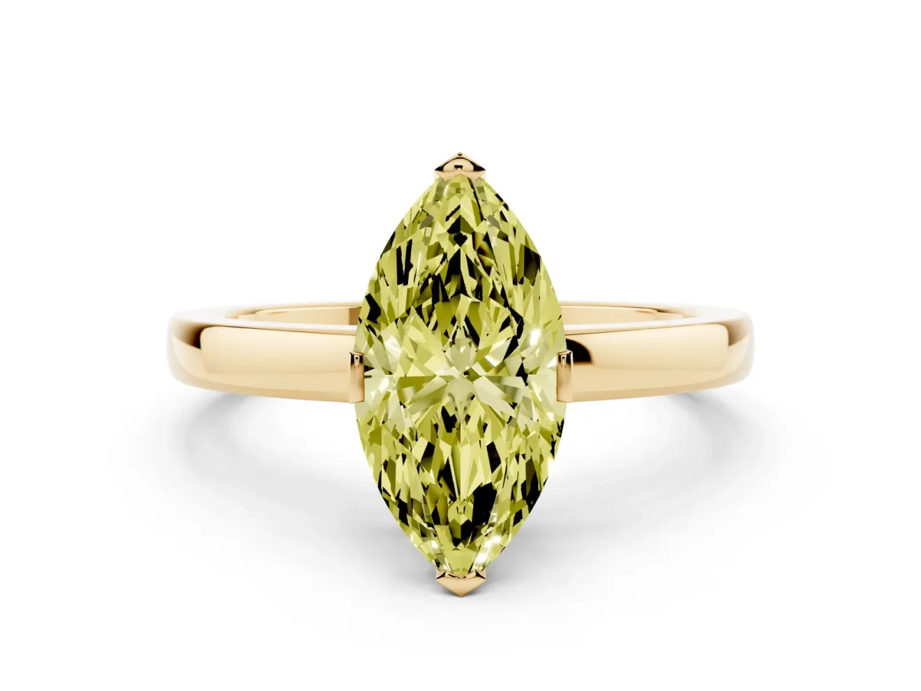 Marquise Solitaire Engagement Ring Setting for a Fancy Yellow Lab-Grown Diamond | Flat Tab Prongs | Yellow Gold