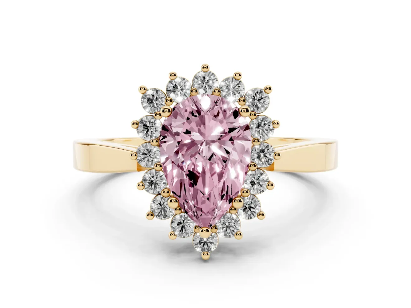Pear-Shaped Scalloped Halo Engagement Ring Setting for a Fancy Pink Lab-Grown Diamond | Yellow Gold