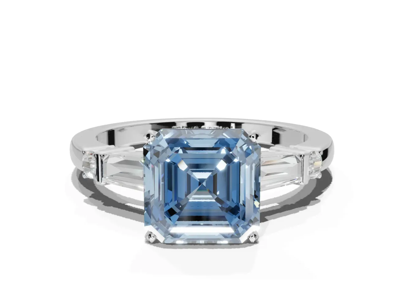 Asscher Cut Tapered Baguette Engagement Ring Setting for a Fancy Blue Lab-Grown Diamond | Platinum