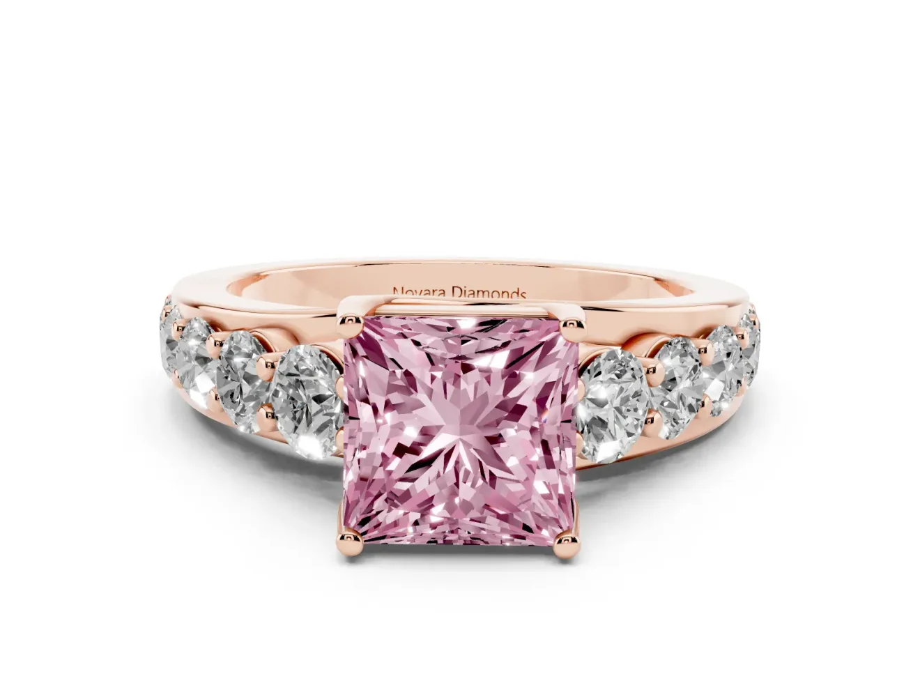 Princess Cut Graduated Engagement Ring Setting for a Fancy Pink Lab-Grown Diamond | Rose Gold