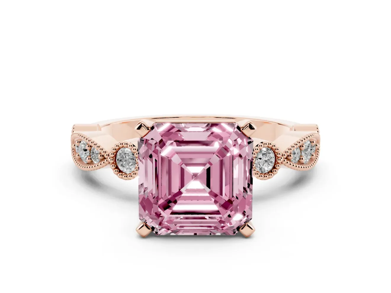 Asscher Cut Vintage Milgrain Engagement Ring Setting for a Fancy Pink Lab-Grown Diamond | Rose Gold