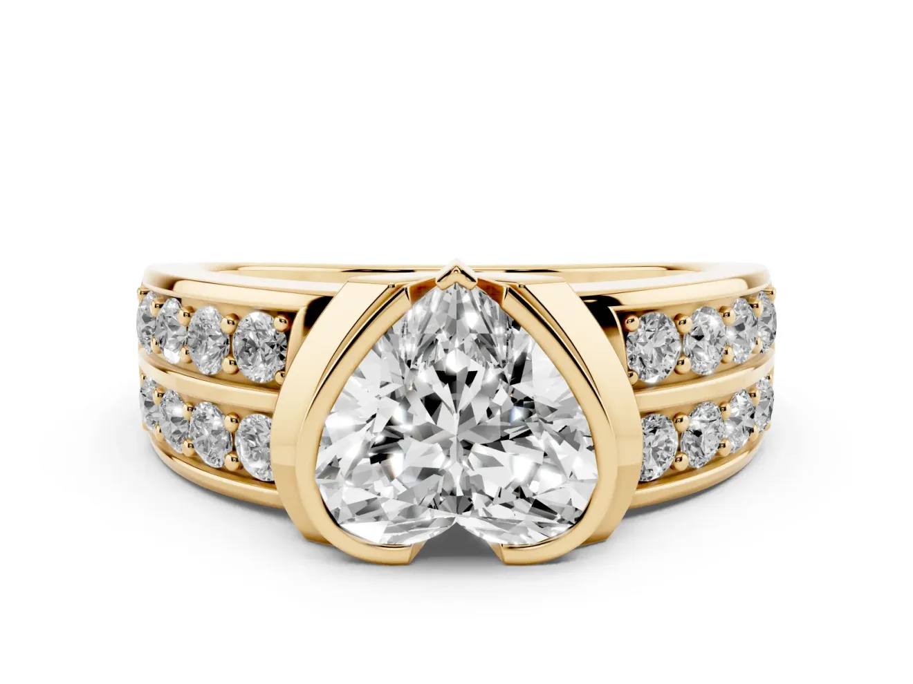 Heart-Shaped Half Bezel Engagement Ring Setting | Double Row Channel Band | Yellow Gold