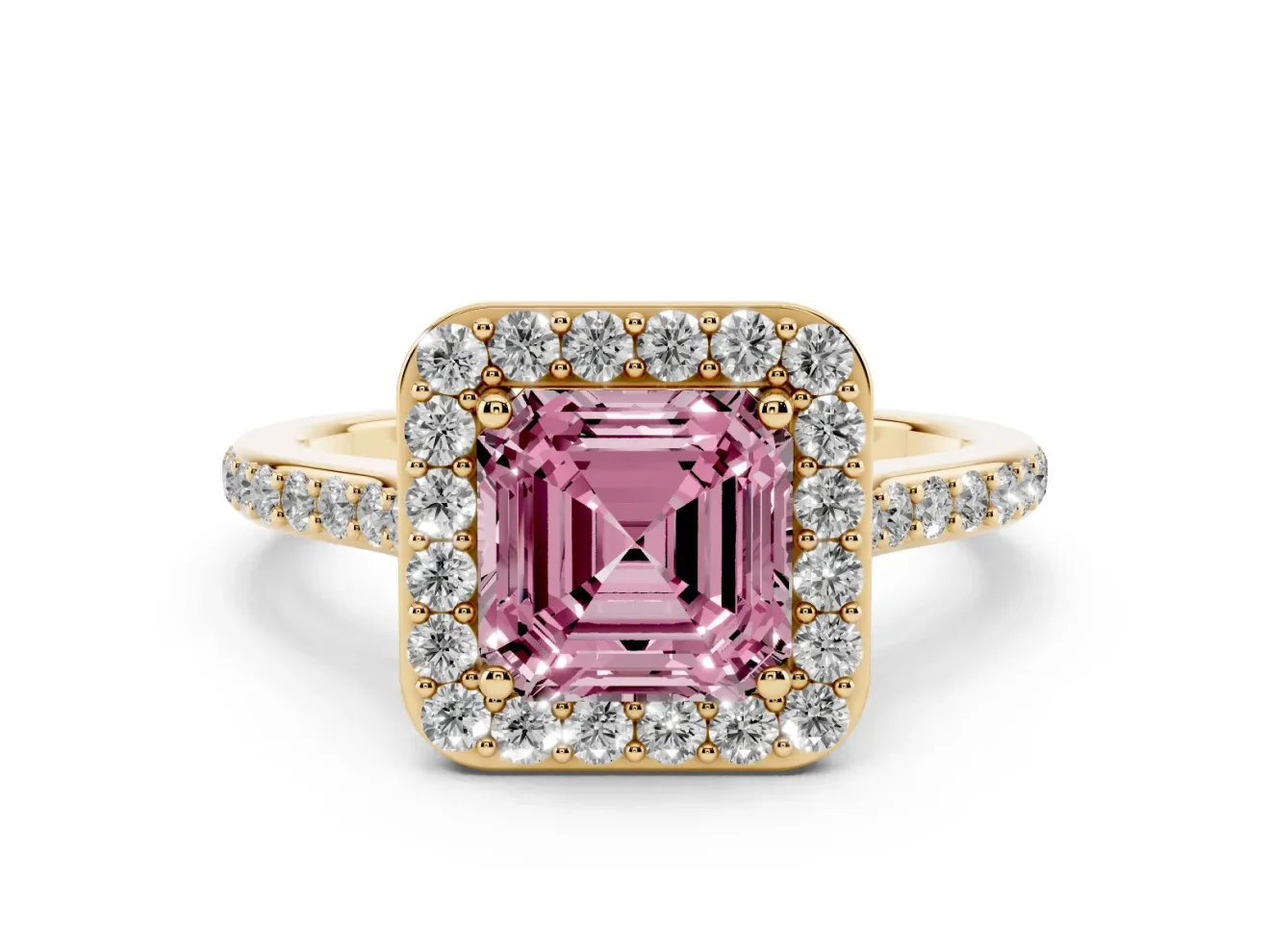 Asscher Cut Halo Engagement Ring Setting for a Fancy Pink Lab-Grown Diamond | Yellow Gold - Design NV-24729