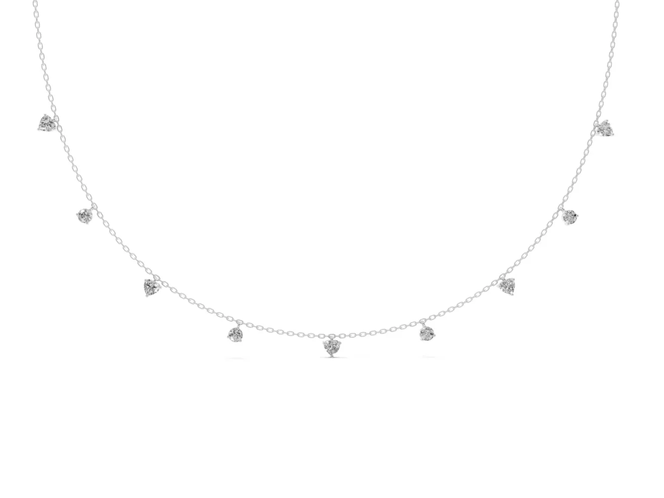 Heart and Round Lab-Grown Diamond Station Necklace | Alternating Stations | Sterling Silver
