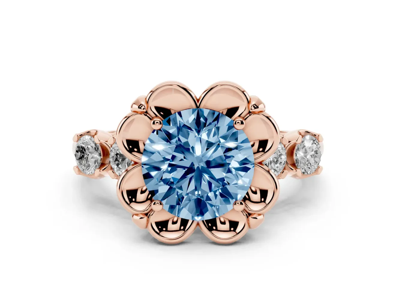 Round Floral Engagement Ring Setting for a Fancy Blue Lab-Grown Diamond | Petal Frame | Rose Gold