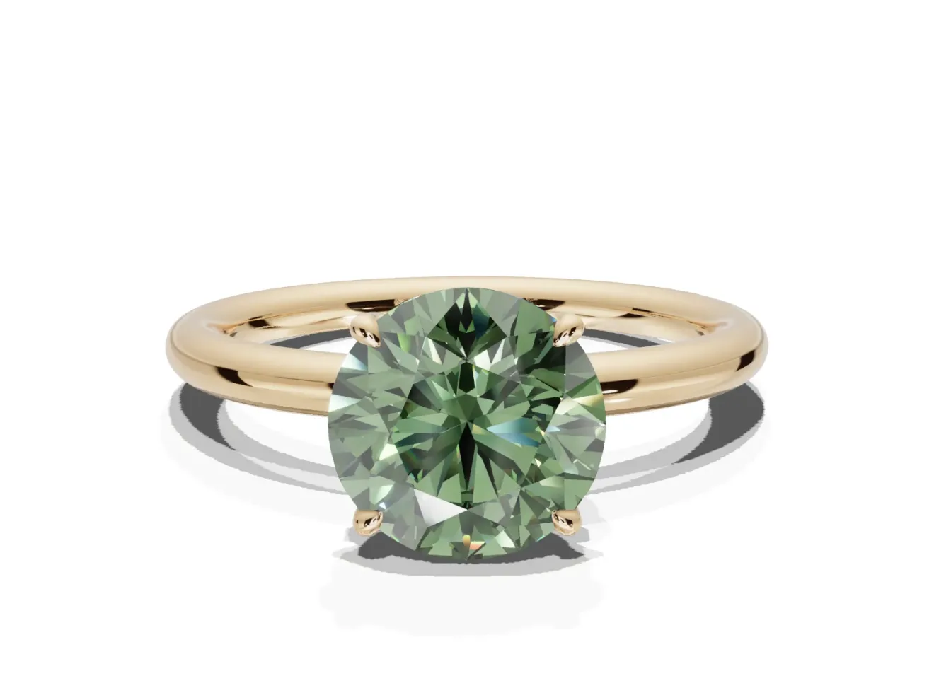 Round Hidden Halo Ring Setting for a Fancy Green Lab-Grown Diamond | Yellow Gold
