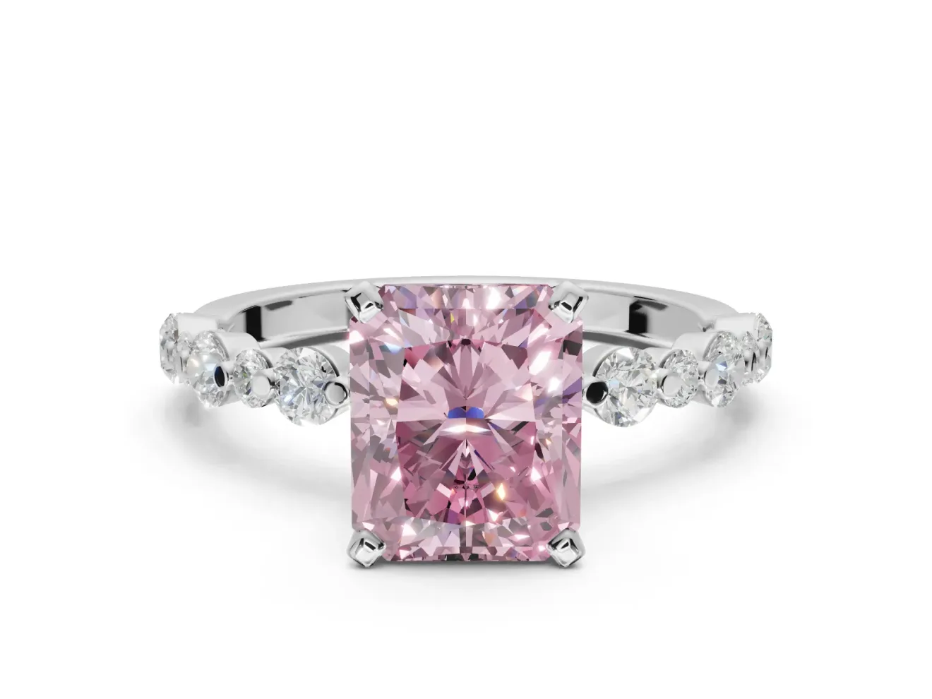 Radiant Cut Pavé Engagement Ring Setting for a Fancy Pink Lab-Grown Diamond | Alternating Accents | Sterling Silver