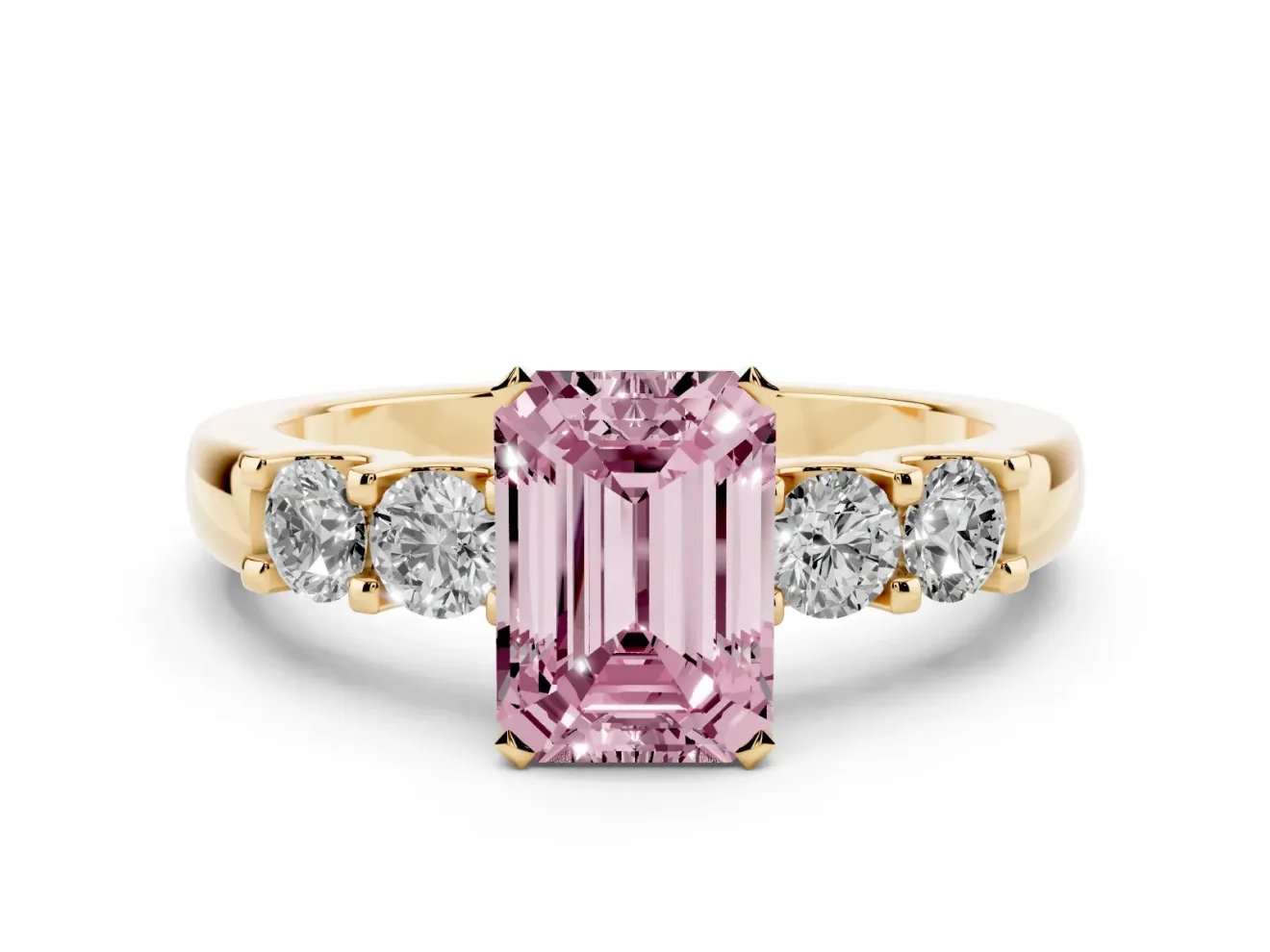 Emerald Cut Five Stone Engagement Ring Setting for a Fancy Pink Lab-Grown Diamond | Yellow Gold