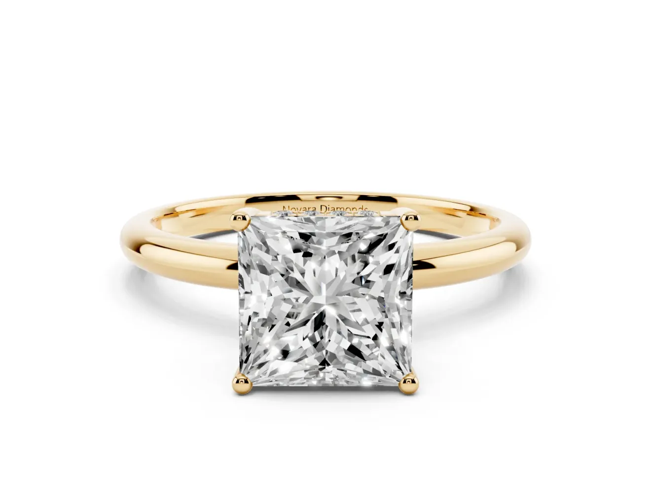 Princess Cut Diamond Solitaire Engagement Ring Set in Yellow gold with Prong Setting and Polished Band