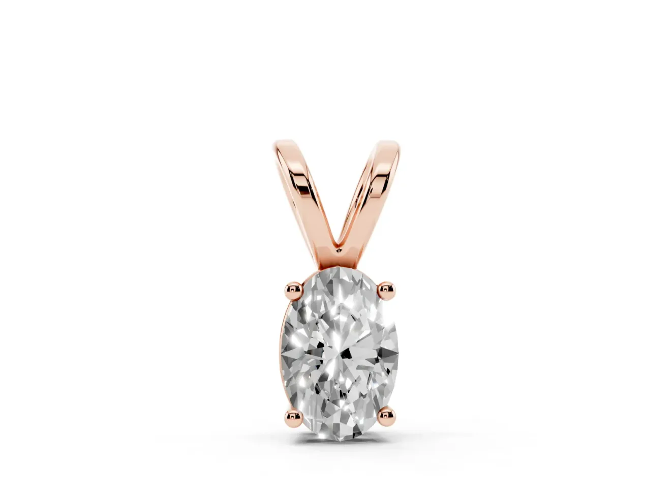 Oval Lab-Grown Diamond Solitaire Pendant Necklace | Split V Bail | Rose Gold