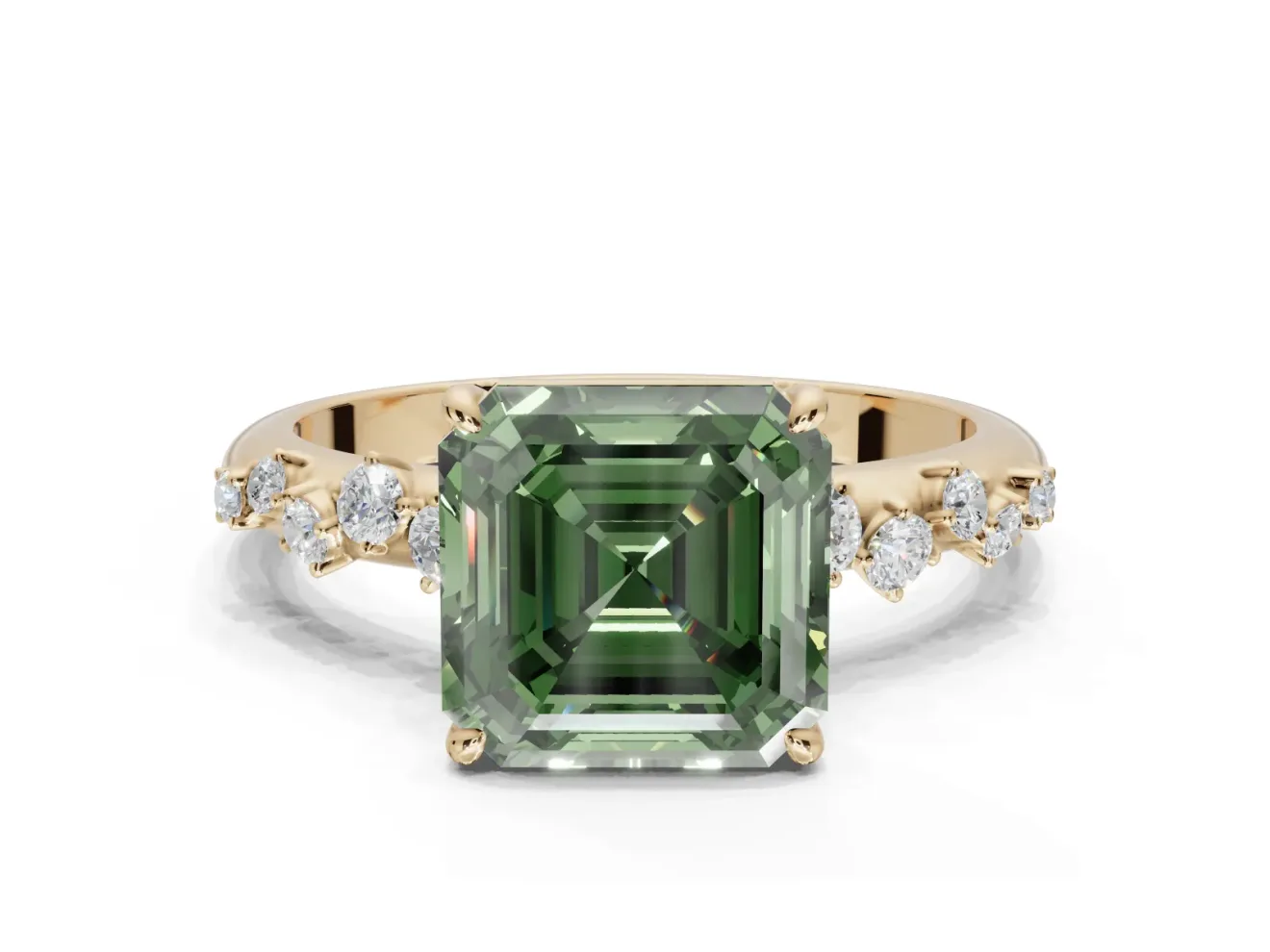 Asscher Cut Graduated Solitaire Engagement Ring Setting for a Fancy Green Lab-Grown Diamond | Yellow Gold
