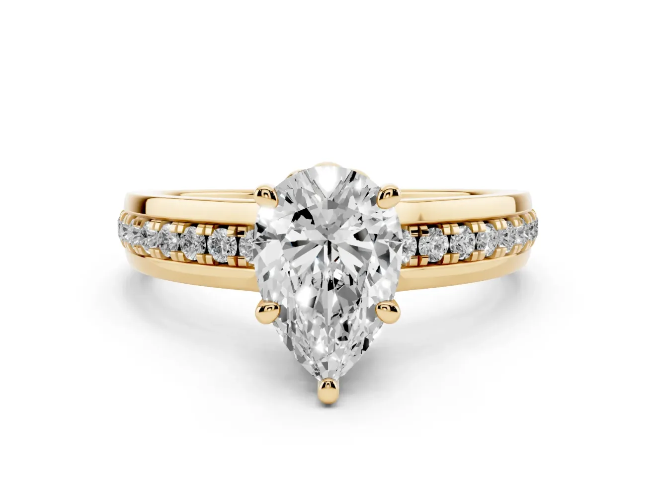 Pear-Shaped Channel Set Solitaire Engagement Ring Setting | Rope Collar Head | Yellow Gold