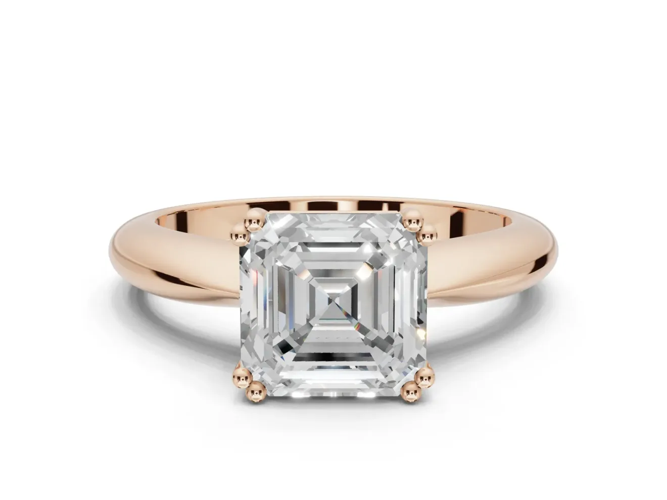 Princess Cut Tapered Solitaire Engagement Ring Setting | Double Claw Prongs | Rose Gold