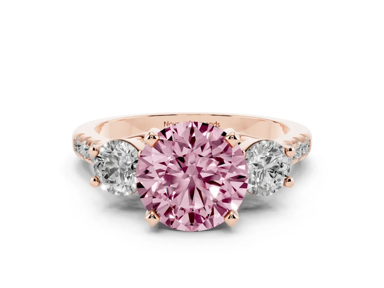 Round Three-Stone Engagement Ring Setting for a Fancy Pink Lab-Grown Diamond | Rose Gold