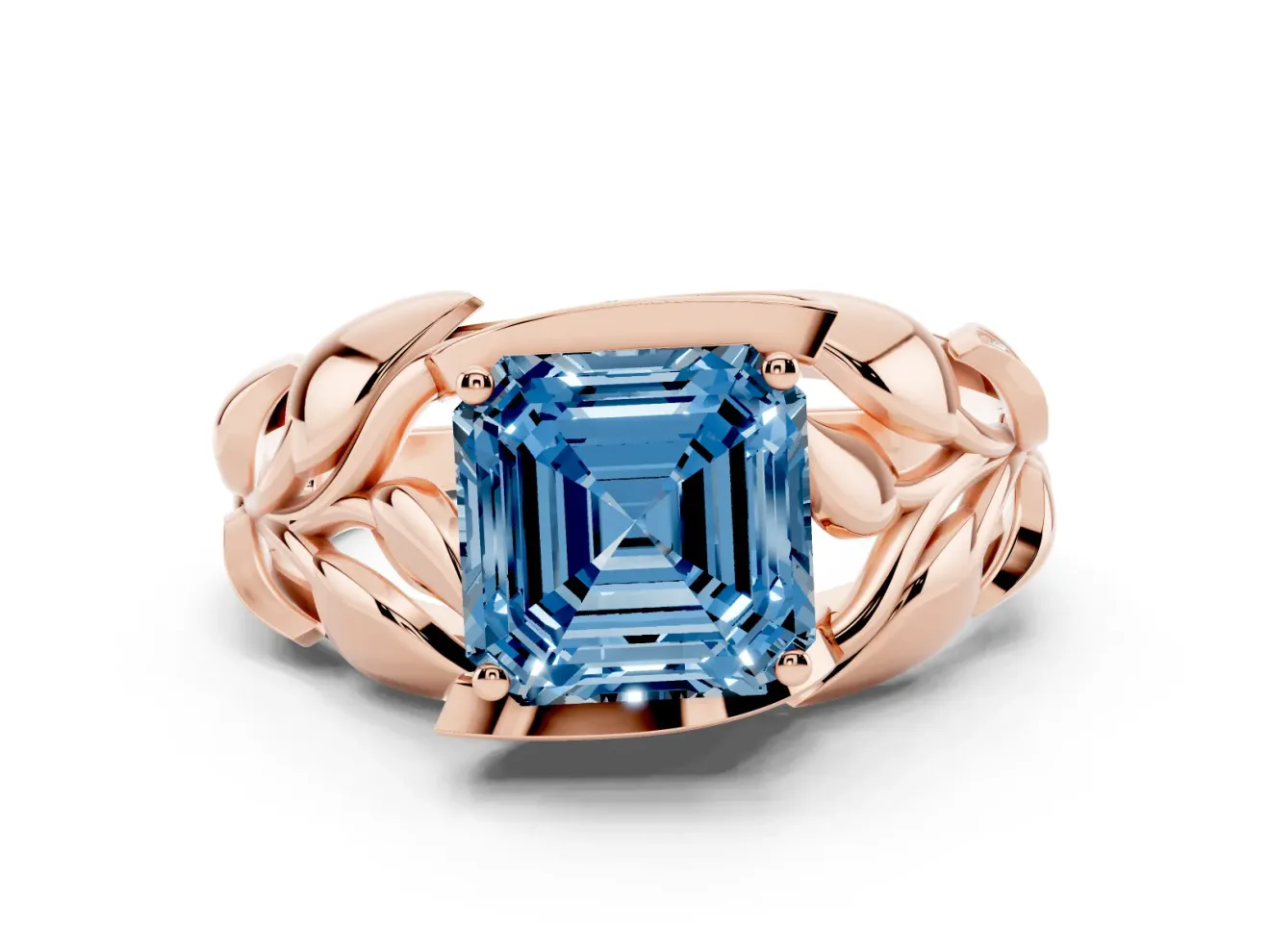 Asscher Cut Leaf Bypass Engagement Ring Setting for a Fancy Blue Lab-Grown Diamond | Rose Gold